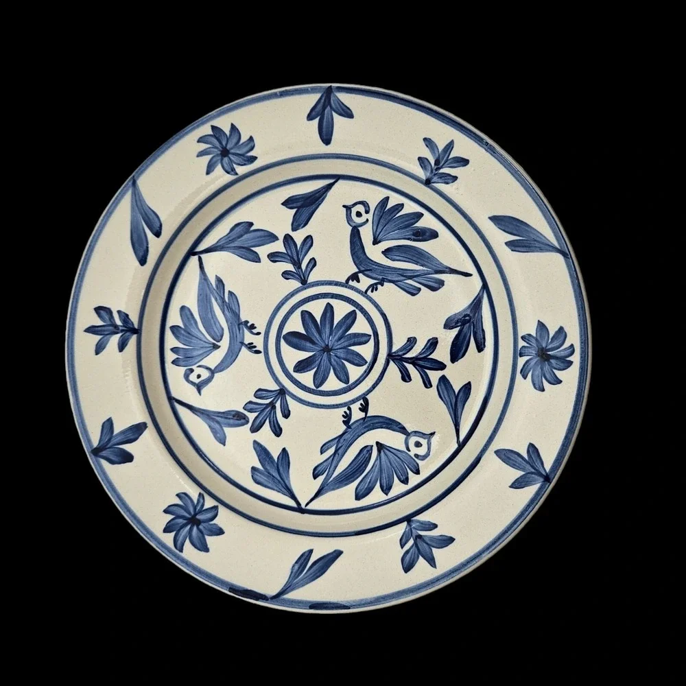 4 Evandale by Noble Stoneware Salad Plate Blue White Birds Flower 8.5
